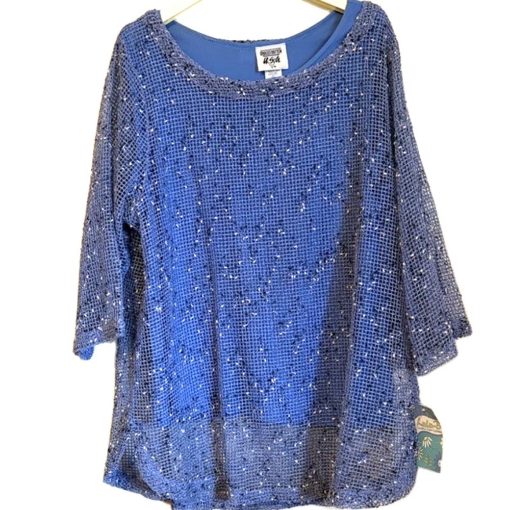 Lulu-B Sheer Knit Cover-Up & Spoiled Rotten Blue Tank Top Set 16/L 2PC